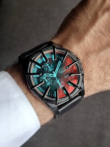 Diesel Framed Chronograph Black Leather Watch DZ4658